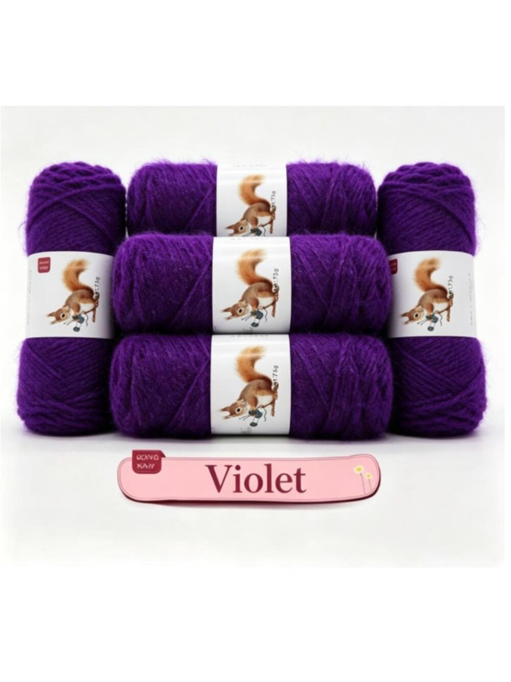 6 PCS Purple Shiny Squirrel Fur Yarn Medium Thick Mohair Yarn for DIY